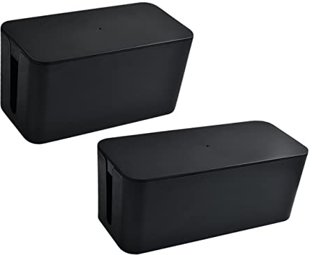 KONTONTY 2pcs Cable Storage Boxes Black Power Line Organizers Charging Cable Box Home Office Wire Manager