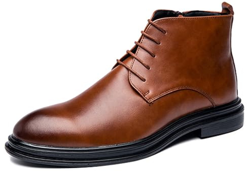 LMUIPMAA Stivali Stringati Uomo Scarpe Eleganti Pelle Invernali Stivaletti Oxford Classici,Marrone,39 EU