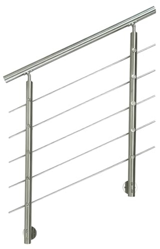 FINEUNAN V2A Edelstahl Geländer für Seitliche Montage - Treppengeländer mit 5 Querstreben für Treppen Brüstung Balkon - Innen und Außen Handlauf Geländer Treppengeländer (100CM, 5 Querstreben)