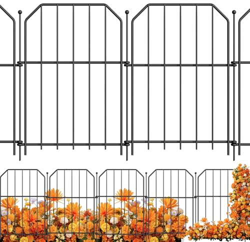 YRHome 25 Stück Steckzaun aus Metall Dekorativer Gartenzaun mit abgeschrägter Kante Steckzaun ohne Graben mit Erdnägel Grenzzaun Hundezäune Mobiler Zaun Tierzaun für Kaninchen Hunde Teich Patio