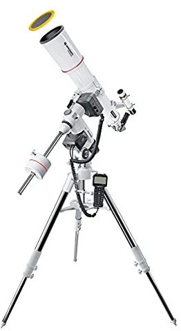 Bresser Refraktor GoTo Teleskop 90/500 Messier mit EXOS 2 | Mond, Planeten, Milchstraße, Sternhaufen, Weitfeld, Reise, GoTo, Nachführung, Handyadapter, Edelstahlstativ, 6x30 Sucher
