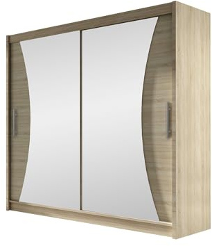 Mirjan24 Schiebetürenschrank London V mit Spiegel, Kleiderschrank, Schwebetürenschrank, Modernes Schlafzimmerschrank 180x215x58cm, Garderobe, Schlafzimmer (Sonoma Eiche)