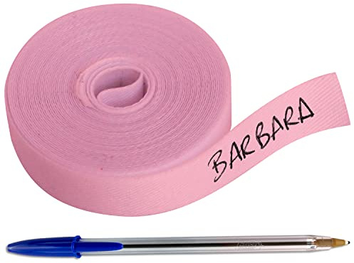 1 Rotolo di nastro in tessuto da 3 metri x 1cm, di colore bianco Etichetta termoadesiva personalizzabile con scritte. Include una penna. (Rosa)