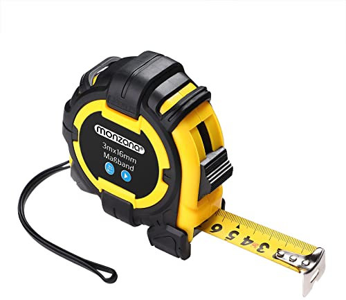 MONZANA® Maßband 3m Rollmeter verschiebbarer Endhaken Bandmaß Autorollsystem mit Feststeller & Gürtelklemme Transportband