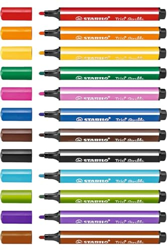 Stabilo® Dreikant-Fasermaler Trio® Scribbi - Tischset, mit 12 Stiften; Packungsinhalt: 12 Stifte
