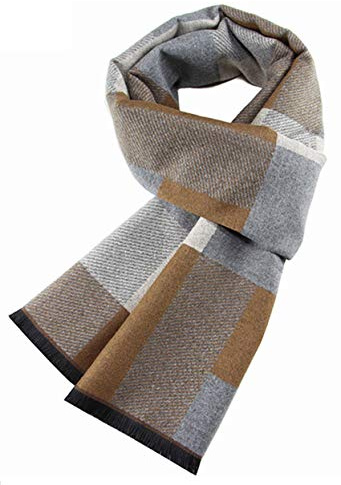 JFAN Hombre Bufanda Cálida de Otoño e Invierno Bufanda del Tartán Moda y Elegante Suave Larga Clásico Scarf Cozy Casual Cálida Bufanda de Cachemira 180 * 31cm-Caqui
