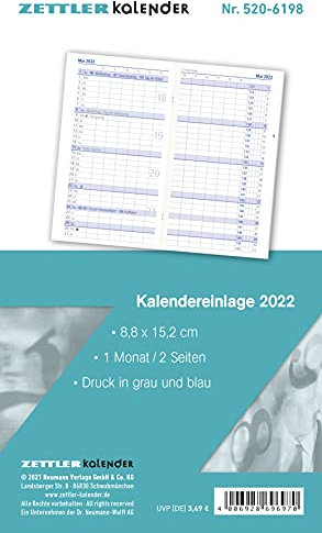 Kalender-Ersatzeinlage 2022 - für den Taschenplaner Typ 520 - 8,8x15,2 cm - 1 Monat auf 2 Seiten - separates Adressheft - faltbar - Notiz-Heft - ... - separates Adressheft - faltbar - Notiz-Heft