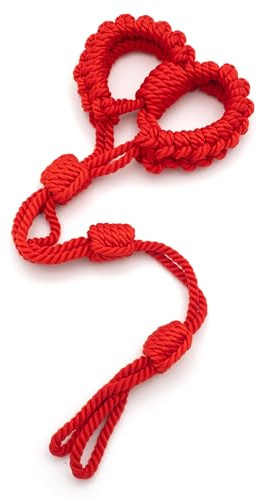 BONDAGERIE® Manette in coppia con guinzaglio realizzate in corda effetto raso, regolabili, vari colori disponibili Colore: Rosso