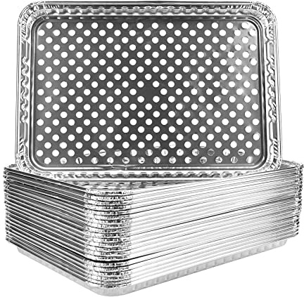 Roponan 15 Pack Disposable Aluminum Foil Grill Topper Pans, Grill Grate Liners, BBQ Grill Accessories for Outdoor Cooking and Camping - Prevents Food from Falling into Grill or Sticking to Grate