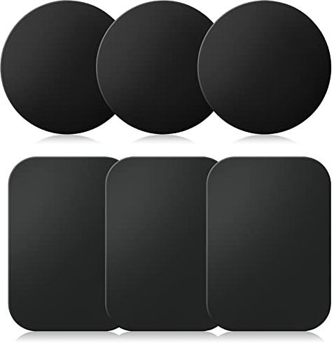 LIUCOLI Placche metalliche adesive, Placca metallica adesiva per Calamite cellulare auto 6 Pezzi - Piastra metallo universale con adesivo Porta telefono auto magnetico, 3 rotondi e 3 rettangolari