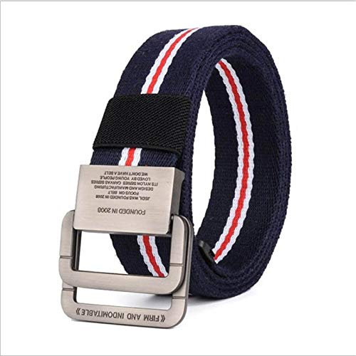 HDDSHJ Gürtel Doppel D-Ringe - Bunte Nähte Canvas Casual Gürtel Für Männer Frau, Street Hip-Hop-Stil Gurtband Taillengurt Doppelschleife D-Ring-Schnalle, Jeans-Bund-Gürtel 115Cm, Blau Weiß Rot, 1