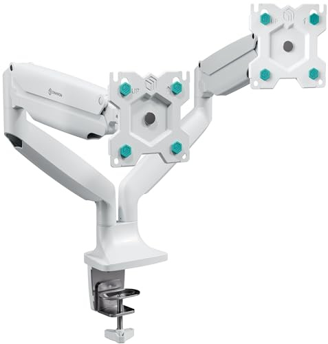 ONKRON Bras Double Ecran PC de 13-32 Pouces, Pied Ecran PC Double Poids de 9 kg Chacun - Support Ecran PC 2 Ecran VESA 75x75 & 100x100/Bras Ecran PC 2 Ecran Inclinable Pivotant Rotatif G200-W Blanc
