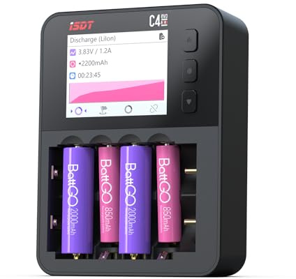 ISDT C4 EVO Smart Battery Charger Analyzer for AA AAA 18650, 4+2 Slot Independent Fast Charging with Adjustable Current USB-C Input LCD Display