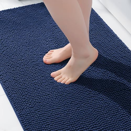 Homaxy Chenille Badezimmerteppich Badteppich Badematte rutschfest 60x90cm | Marineblau, saugfähiger Badvorleger, maschinenwaschbar Duschvorleger, langlebig Badematten & Badteppiche, weich & komfortabel