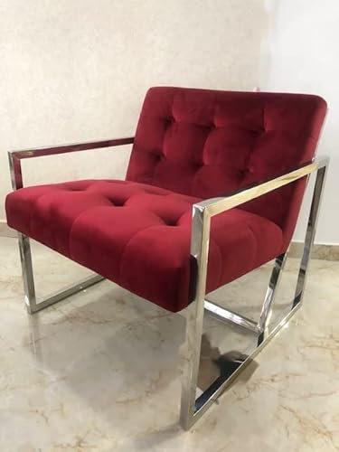 Bador Decoration Chesterfield fåtölj Chesterfield stol röd silver rostfritt stål sammetstyg