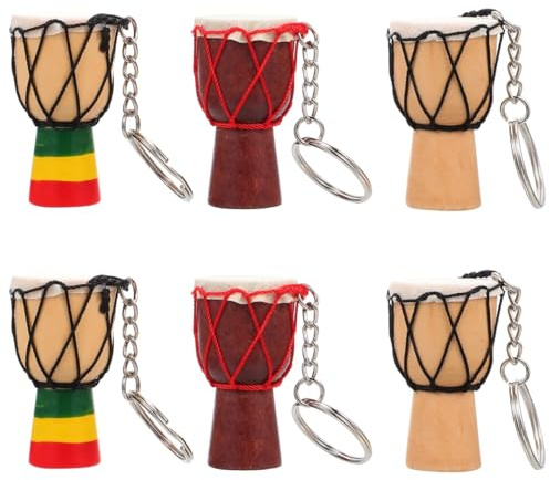 6 Stk Djembe-anhänger Mini-djembe-trommel Trommelfell Aus Ziegenleder Anhänger Für Musikinstrumente Handtrommel Als Souvenir Mini-holztrommel Massivholz Reisen Handtasche Schlüssel