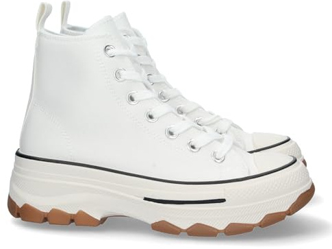 Zapatilla Abotinada de Plataforma para Mujer, Comoda, Estilo Bamba, Material de Lona, y Cierre de Cordones