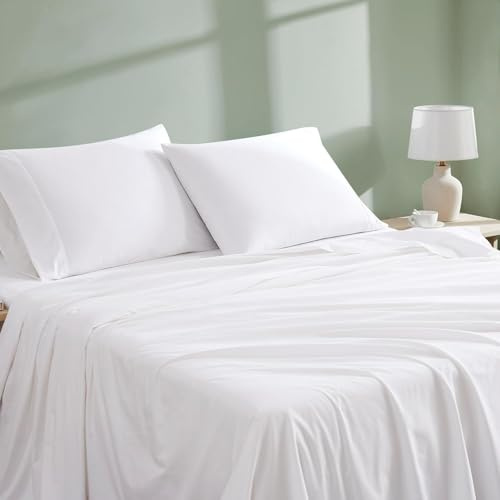 Linen Closet Luxury Cotton - Juego de sábanas de 3 Piezas de algodón orgánico de 300 Hilos, tamaño Individual, Color Blanco ártico
