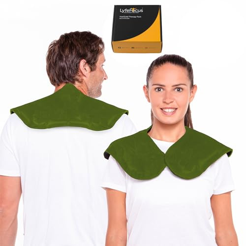 LyfeFocus Enveloppe thermique réutilisable en gel pour douleurs au cou et aux épaules – Poche de glace flexible, passe au micro-ondes et au congélateur – Coussin chauffant pour soulager les tensions