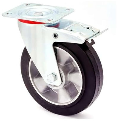 WIKO Schwerlastrollen 200 mm Transportrollen - Lenkrollen mit Bremse - Aluminium Gummirollen Set bis 400 kg - Bockrollen (Lenkrolle mit Bremse)