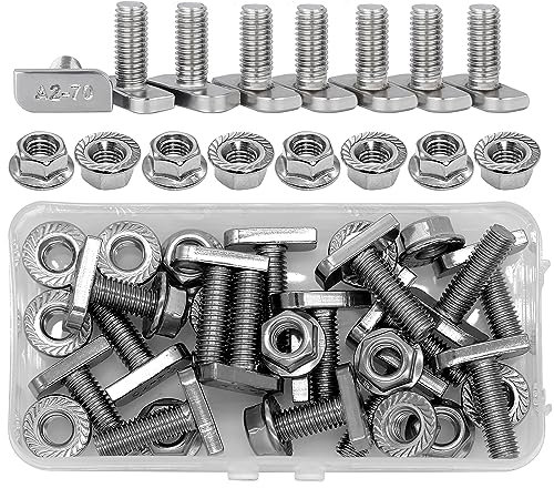 ZHIYUQL 16 viti a testa martello, M8 × 25 mm, in acciaio inox A2-70, con 16 dadi esagonali M8 per moduli PV fotovoltaici, profilo in alluminio, serra, guida di montaggio solare
