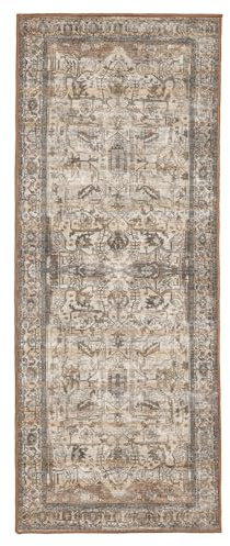 RugVista Oxana Oriental Teppich, 80 x 200 cm, Braun/Beige | Vintage, Rechteckig, Mittlerer Stapel, Maschinenwäsche, Oeko-Tex 100, Wohnzimmer, Schlafzimmer, Diele
