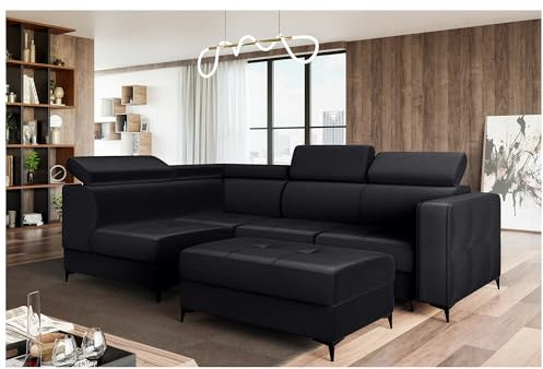 MEBLINI Schlafcouch mit Bettkasten - Ecksofa mit Schlaffunktion - Sofa mit Relaxfunktion und Kopfstützen - Couch L-Form - Eckcouch - Wohnlandschaft - Dorian - 263x232x89cm Links - Schwarz Samt