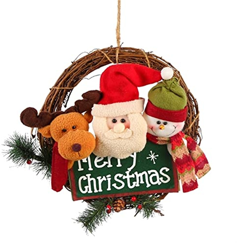Ghirlanda di Natale per porta d'ingresso, ghirlanda natalizia da appendere alla porta di casa, decorazione da parete (pupazzo di neve, Babbo Natale, renne), decorazione per le vacanze