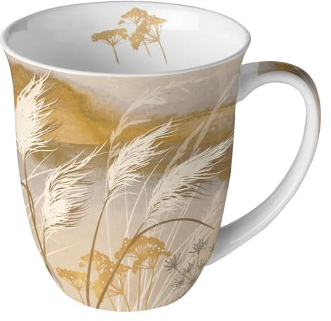 Ambiente Tasse à café - Tasse à thé - 0,4 l - En porcelaine fine - Motif herbes dans le vent - Motif herbe ondulée