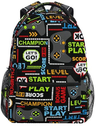Wpamlrta Kinder-Schlafsack, cooler Pixel-Spiel-Stil, schwarzer Hunderucksack für große Hunde, Camping, 5. Klasse, Schule, Jungen und Mädchen, Siehe Abbildung, One size