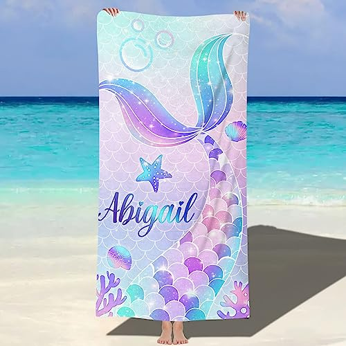 MJARTORIA Personalisiert Strandtuch Microfaser Badetuch mit Namen Kinder Damen, Beach Towel Handtuch Badetuch Stranddecke Schnelltrocknend für Reise Schwimmen Sauna Yoga Fitness 76x152cm Mikrofaser