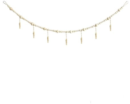Hrlace Fotoseil mit Holzklammern Boho Foto hängendes Seil Quaste Fotoleine Wandbehang Foto Display Holzperlen Girlande für Wohnzimmer Weihnachten Hochzeiten Party 1#