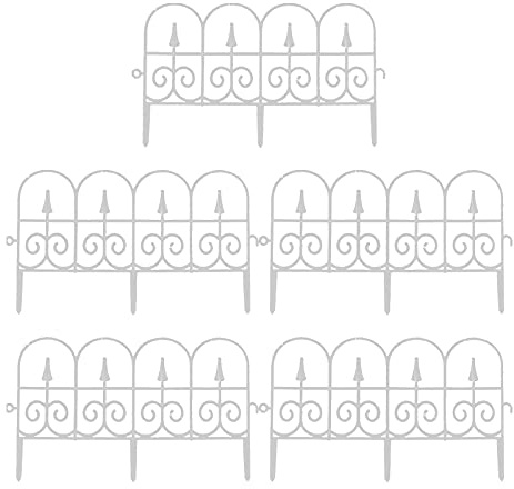 Xnferty 5 Stück Dekorativer Gartenzaun, 22,8 X 13,4 Zoll, Paneele, kein Graben, Der Plastik, Tierbarriere, Bordüre, Gewölbt, Rostfreies, kein Graben, Zaun, Metall-Garteneinfassung,(Weiß)