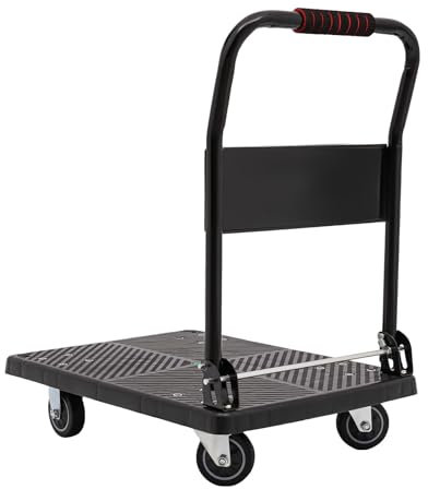 Faltbarer Schiebewagen, Transport Rollwagen mit Anti-Rutsch Beschichtung, Handwagen Rollwagen Klappbar, Robust Platzsparend Zusammenklappbar, 150 kg Tragkraft, Schwarz