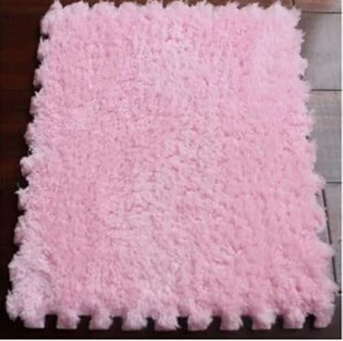 12-teiliger mehrfarbiger Wohnzimmerteppich aus Eva-Schaumstoff, Puzzlematte, weicher, zotteliger Teppich, Krabbelunterlage, RV-Teppichfliesen for Schlafzimmer, Spielzimmer, Training(Pink)