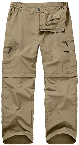 Winebox Walking Hiking Trousers Mens, Convertible Zip Off Lightweight Quick Dry Breathable Cargo Fishing Safari Camping Travel Pants(khaki-34)