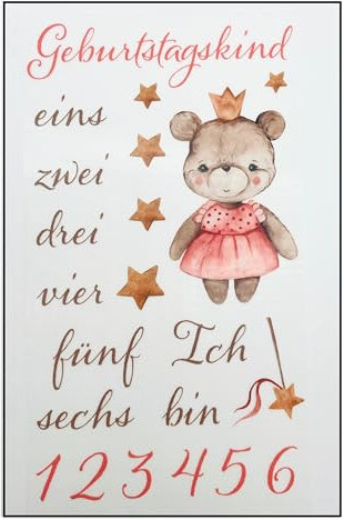 Set di immagini da stirare per tessuti, compleanno con numeri, motivo arcobaleno, bambini, ragazze, ragazzi, drago, grande, piccolo, termoadesivo da applicare con ferro da stiro (9 - Teddy Princess)