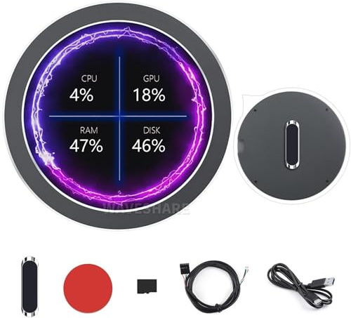 Monitor USB de 4 pulgadas AIO LCD pantalla CPU/GPU Cooler Screen 720 × 720 pantalla redonda con función de análisis de espectro musical para PC interior, pantalla ambiental RGB, interfaz USB-C gris