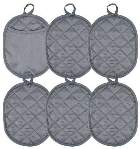 KYYGKY 6 Stück Topflappen Set mit Tasche Oven Mitts Kitchen Gloves Topflappen Handschuh Grau Topfhandschuhe Hitzebestaendig bis 160°C Ofenhandschuh Küchenhelfer zum Kochen Backen Küchenzubehör