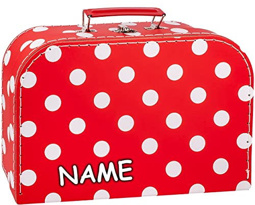 alles-meine.de GmbH Kinderkoffer MITTEL - rot weiß gepunktet Punkte/Polka Dots incl. Name - Pappkoffer - Puppenkoffer Koffer Kinder Pappe Karton - ideal für Spielzeug und als G..