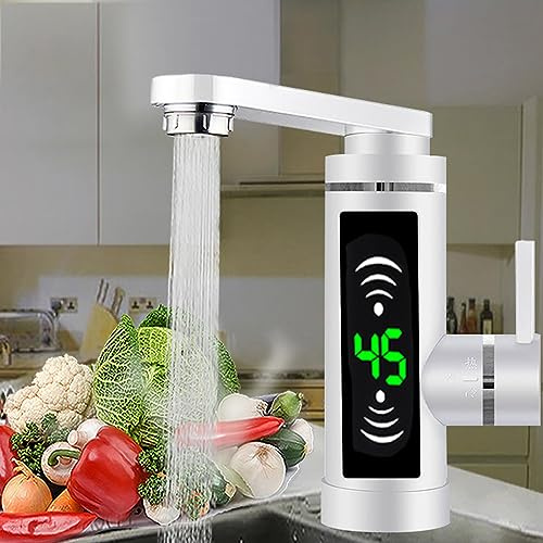 Grifo eléctrico de 3000 W, calentador de agua giratorio de 360°, con indicador de temperatura LED, radiador inteligente para baños, lavabos y cocinas pequeñas