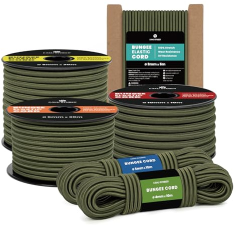 Kamu Synber Gummirep 4mm x 10m Gummisnöre Spännrep Spänngummi för Camping, Gör-det-själv, Släpvagn | Militärgrön
