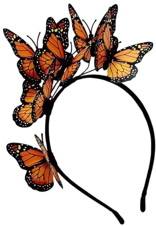 Schmetterling Haarreif, Schmetterling Kopfschmuck, Schmetterlings-Fascinator Stirnbänder, Schmetterling Haarschmuck, für Schmetterlings-Cosplay, Braut Schmetterling Stirnband (Orange)
