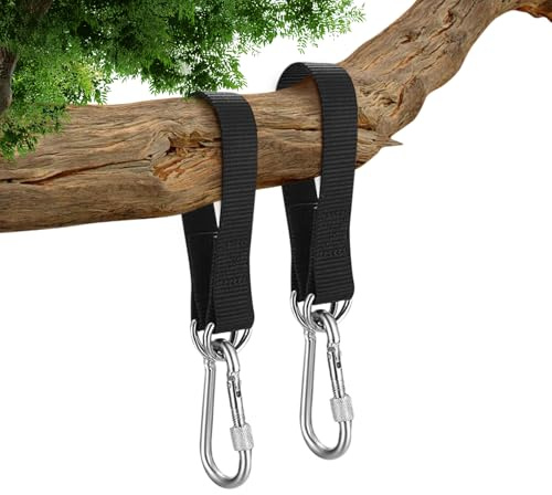 Schaukel Befestigung 2er Set, 29 cm Gurte mit Karabiner für Hängematte | 2 robuste 29-cm-Gurte mit D-Ringen und 8-cm-Schraubkarabinern für Schaukel, Hängematte und Sonnensegel.