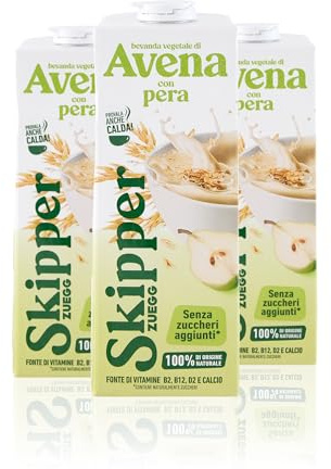 Zuegg Skipper, Bevanda Vegetale di Avena con Frutta Gusto Pera, Senza Zuccheri Aggiunti, Senza Lattosio - Fonte di Vitamine B12, B2, D2 e Calcio, 100% Origine Naturale (Pera, 1L x 3 Brick)