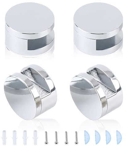 Fixation Miroir, Wefaly 4 Pièces Support Etagere Verre Réglable Fixation Miroir Mural Support de Verre Pinces à Verre pour Fixer le Miroir de 4-7 mm Image Acrylique Métal ou Panneaux en Bois (Argent