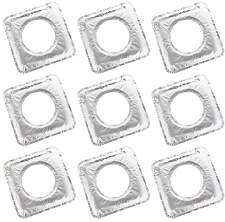 Operitacx Lot de 10 Couvre-brûleurs en Papier Aluminium Résistant la Chaleur pour Cuisinière à Gaz, Tapis de Protection Anti-huile Carré Cuisine