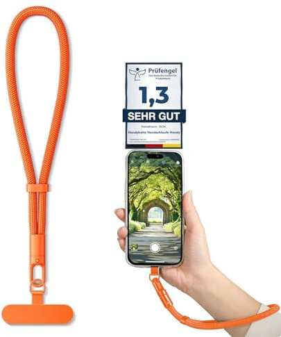 powerland Cordon para Movil, Cordón para Teléfono Móvil, Colgador Movil Cuello, Colgante para Movil Ajustable (Naranja)