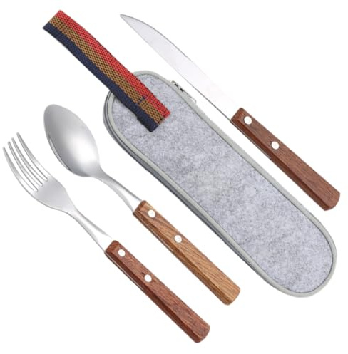 PENIKOKO Set de Couverts de Camping Acier Inoxydable avec Étui Gris Kit Multifonction pour Pique Table Extérieure Cuillère Fourchette et Couteau Robustes