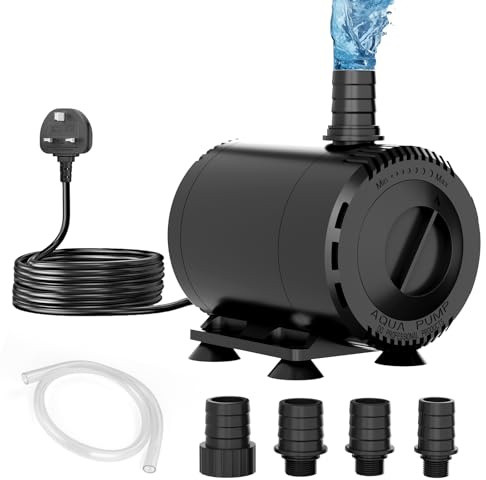 SMOOL 2500L/H 45W Submersible Water Pump Ultra Quiet with 3m Cord for Pond Fountain Aquarium Hydroponics Garden, Includes 4 Suction Cups & 3 Nozzles (19/22/25mm) (45, Watts)